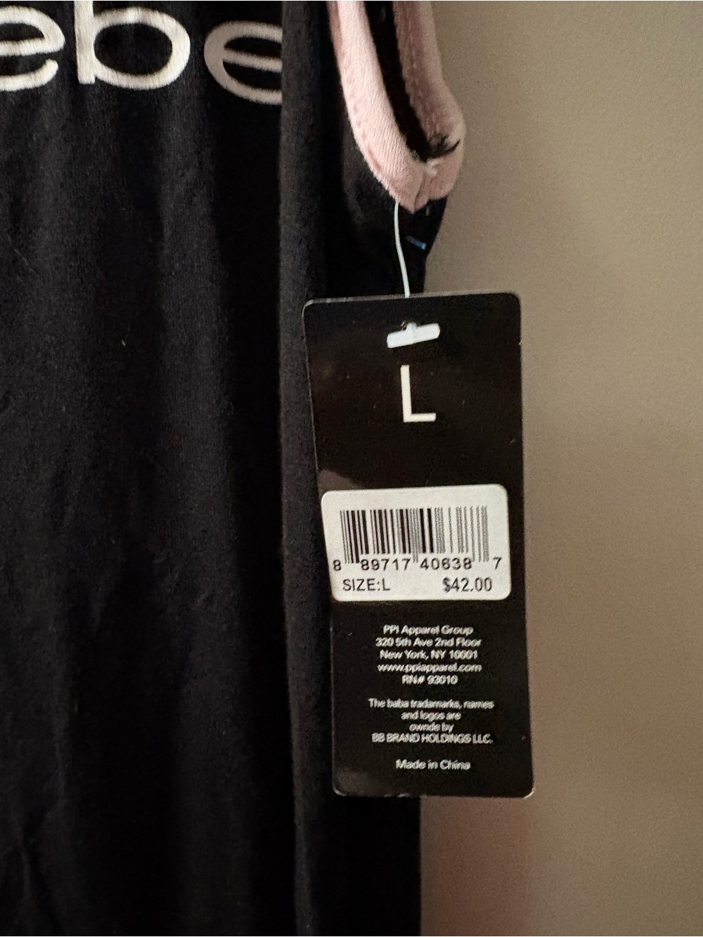 bebe Black Tank with Pink Trim and Logo size L - Picture 2 of 6